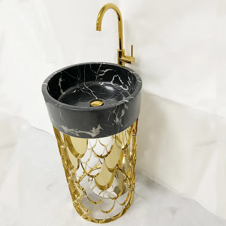 Итальянская композитная раковина из нержавеющей стали 316, Золотая круглая чаша для ванной комнаты, натуральный камень, черный мрамор, раковина для туалетной комнаты