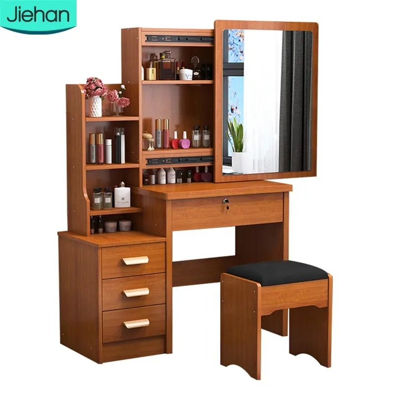 2021 northern european style cheap furniture small slim storage make up wooden corner bedroom modern dresser with mirror