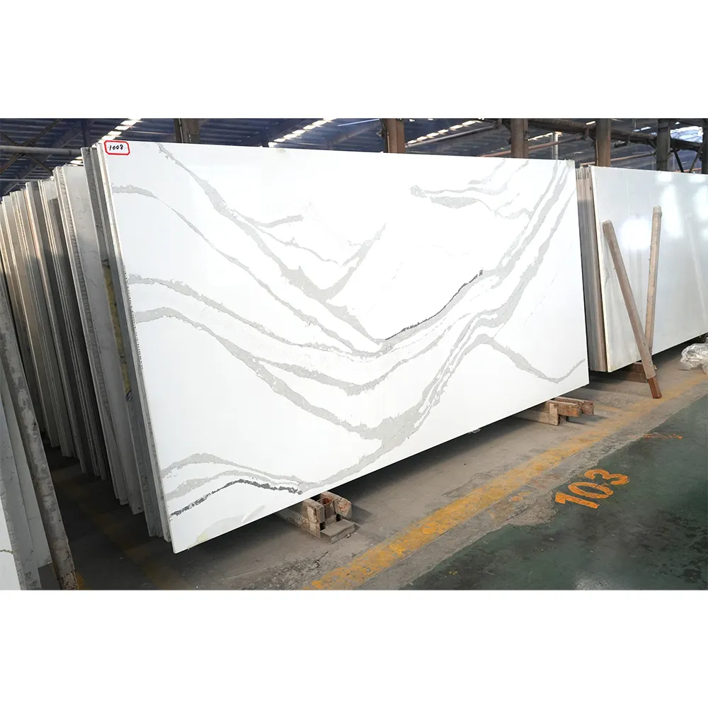 Runpin Artificial Quartz Stone White Calacatta Carrara Quartz Slab for Kitchen Countertop Table Top Wholesale Manufacturer