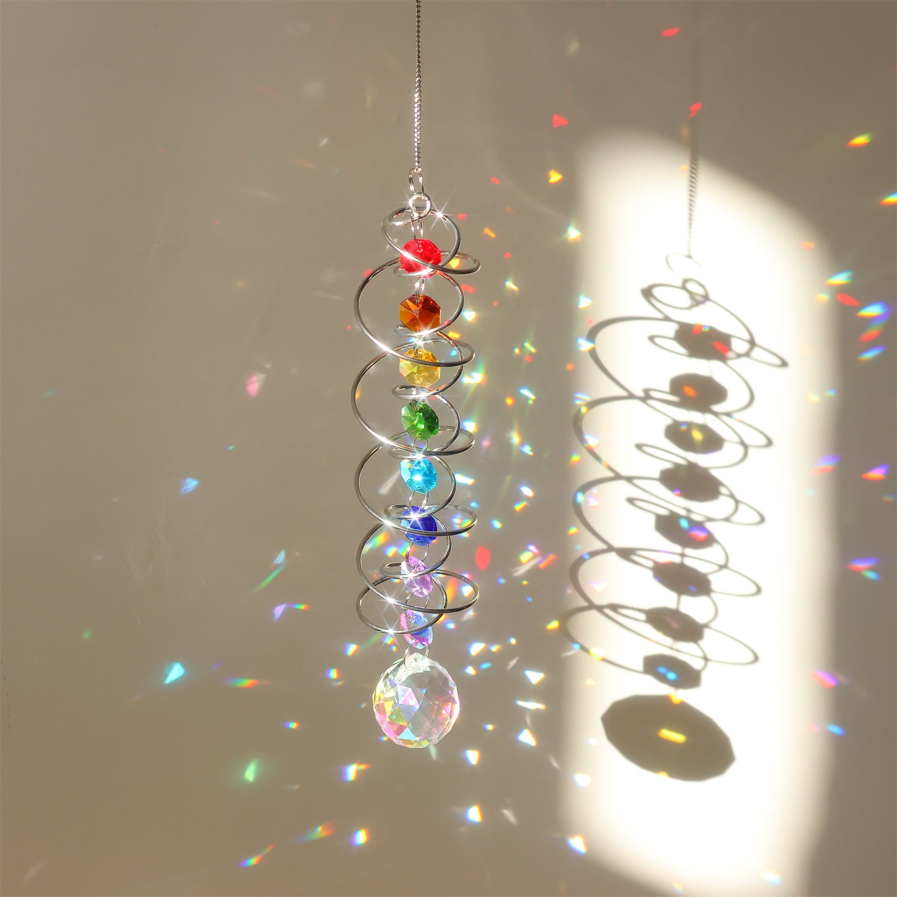 Silver rotating ring colorful30mmCrystal Ball/About Long45CM