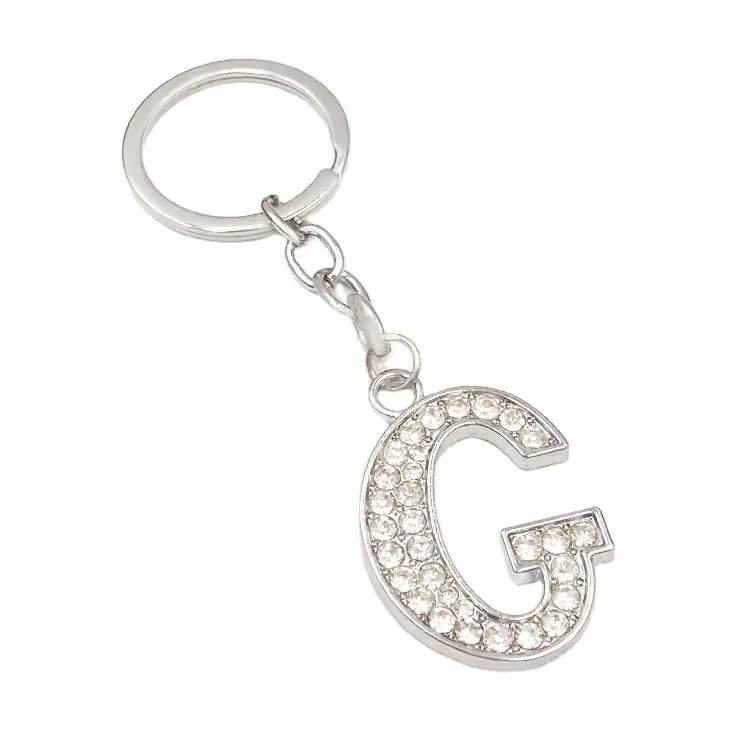 Personalizado artesanal de metal diamante chaveiro alfabeto da letra "G" chave titular chaveiro de prata brilhante