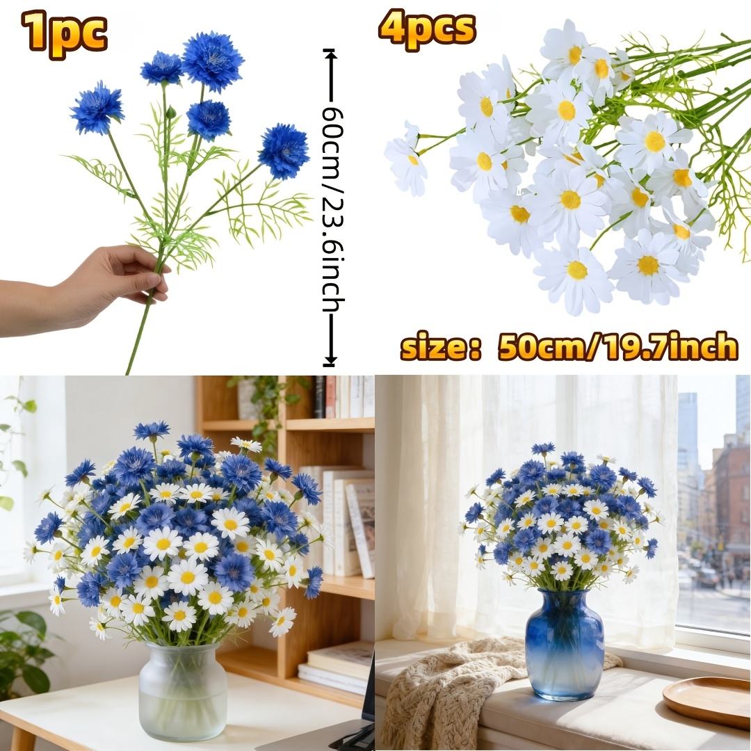 5pcs, vase not included blue white