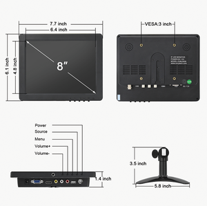 Pequeño Monitor LCD Monitor de ordenador de pantalla cuadrada de 8 pulgadas VGA AV BNC USB HDM entrada CCTV Monitor de seguridad