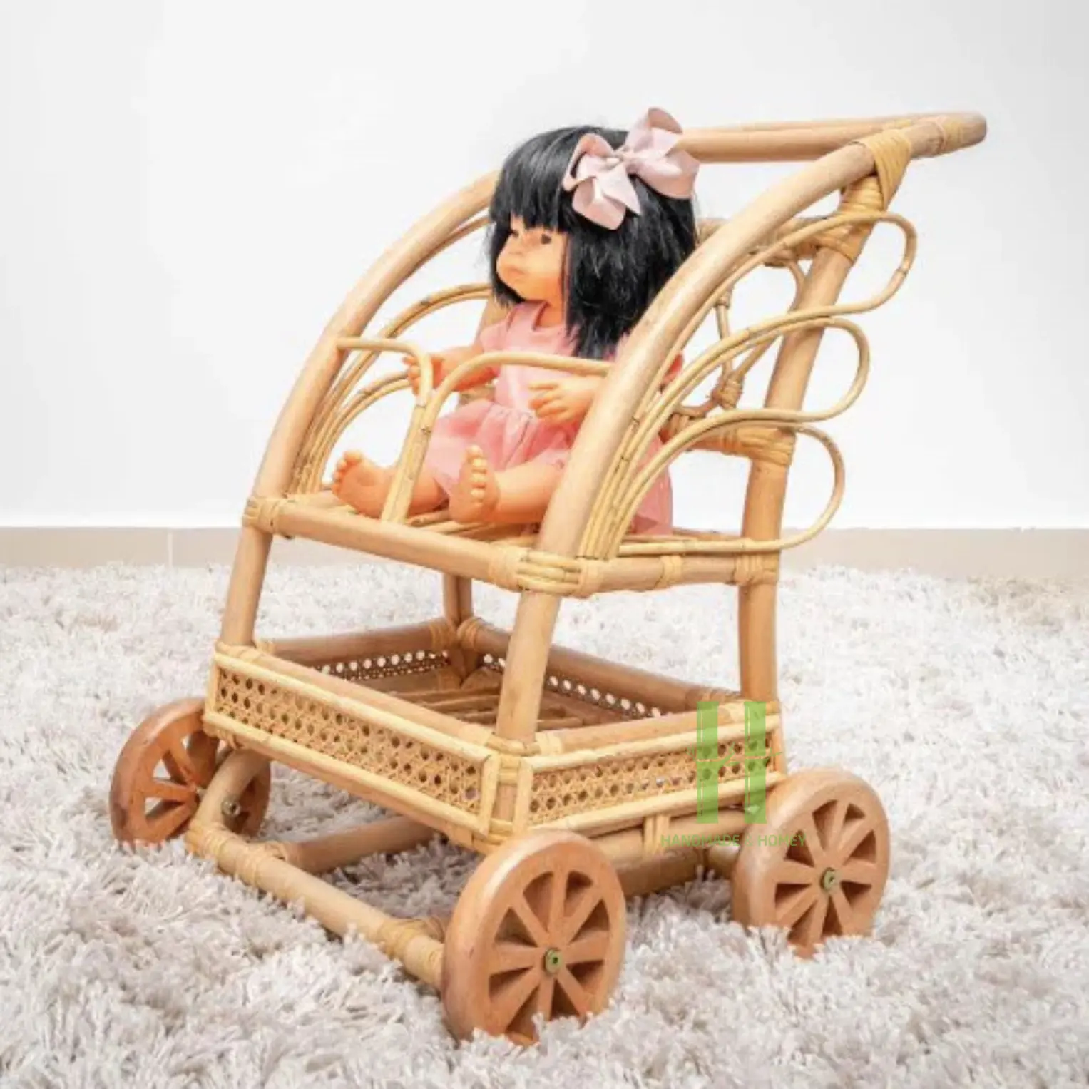 Cochecito de bebé clásico, muñeco de mimbre tejido, cochecito de bebé de ratán personalizado, cochecito de muñecas hecho a mano de HNH Craft