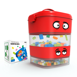 Contenedor de almacenamiento apilable con caja de almacenamiento organizadora de bloques de construcción de 4 capas asa de transporte para 3 bloques clasificadores de diferentes tamaños - Product Image 4