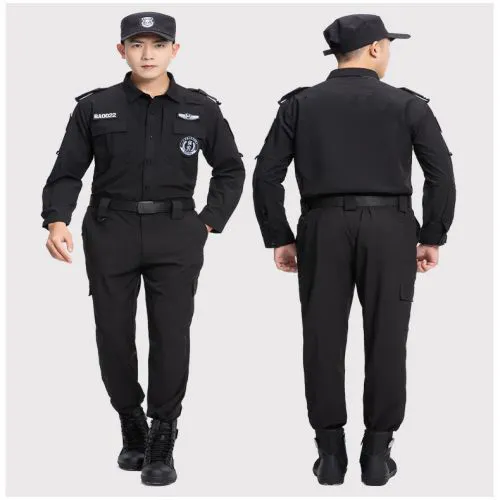 Set di abiti di sicurezza da uomo personalizzati uniforme da guardia a manica lunga uniforme da lavoro camicie da lavoro nero blu scuro resistente uniforme Set