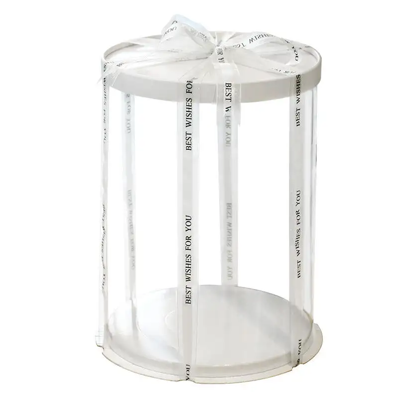 Fábrica Atacado Luxo forma redonda plástico caixa transparente transparente bolo caixa de presente Golden alta Rodada grande Caixas De Bolo