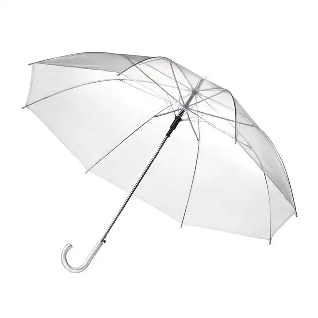 Promozione Pubblicità PVC Ombrello Automatico di Apertura Più Poco Costoso Parapluie Personalizzato Dritto Trasparente POE Ombrello Trasparente di Plastica J Maniglia