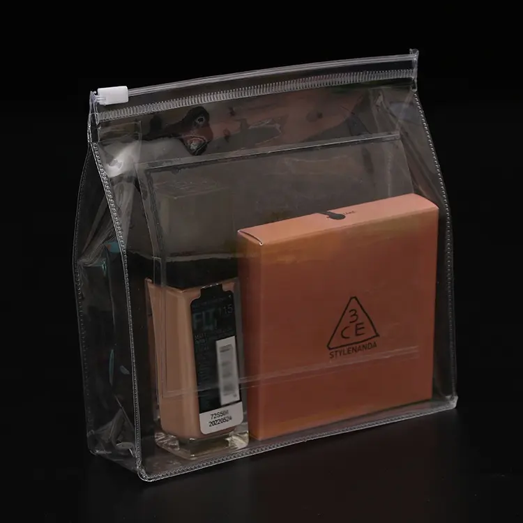Bolsa de zíper transparente portátil, à prova d'água, direta, de pvc, transparente, para viagem, eva, cosméticos, kit de higiene, maleta