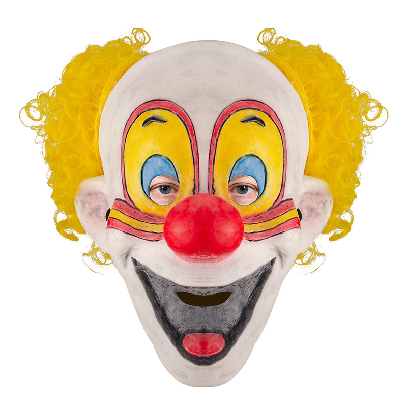 Masque de clown d'horreur avec nez rouge et cheveux jaunes