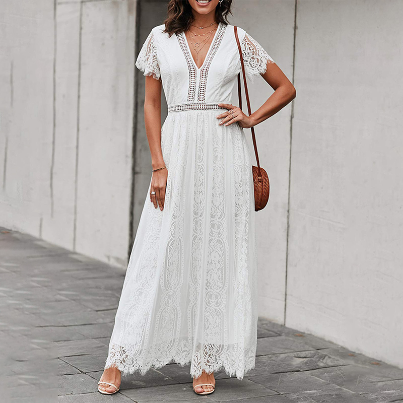 White lace formal dresses