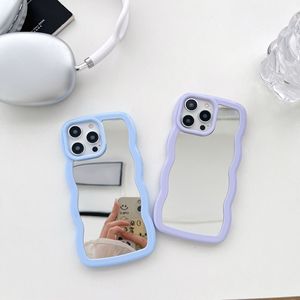 2 in 1 büyük dalga ayna telefon iPhone için kılıf 16 15 14 13 12 11 makyaj telefon kılıfı Ins bulut koruyucu mobil kapak kılıf - Product Image 6