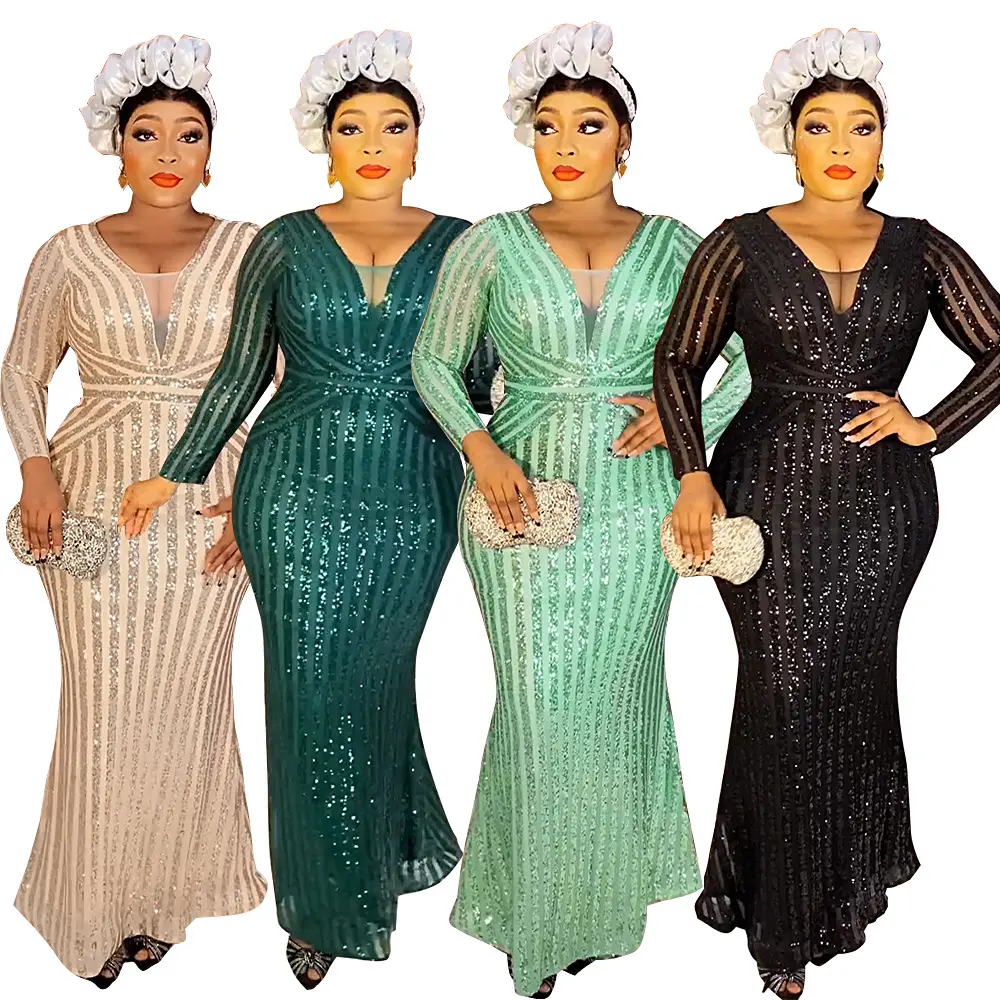 ZIYA A11L135 Novo Banquete Noite das Mulheres Africanas Vestidos Pretos De Lantejoula Para Senhoras