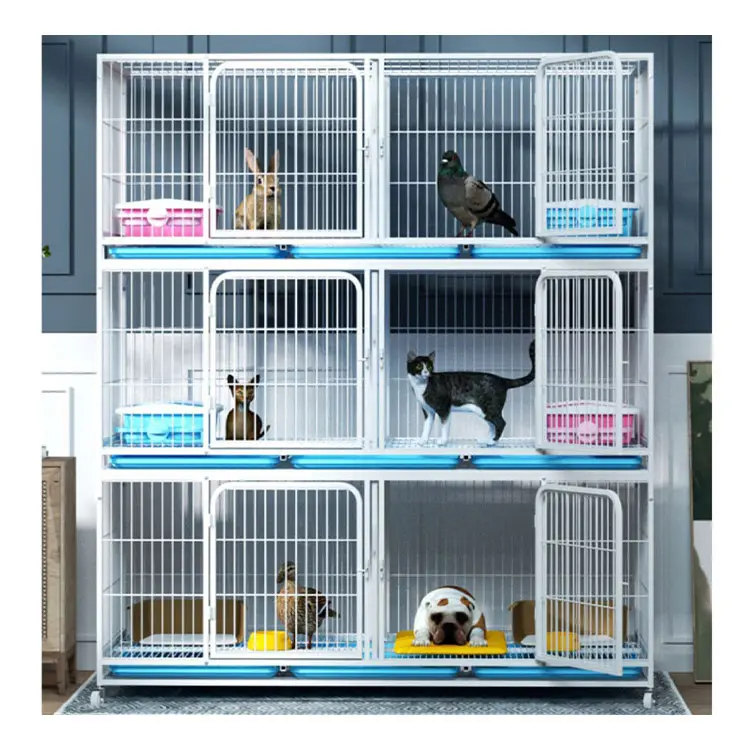 Starkes Edelstahl material 3 Schichten 4 Türen Falten Big Pet Dog Cage mit Rädern