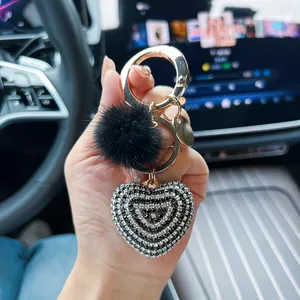 Sevimli peluş büyük taklidi anahtarlık vizon kürk topu Rhinestones kalp kalp şekilli anahtarlık anahtarlık köpüklü PoP PoP anahtarlıklar - Product Image 4