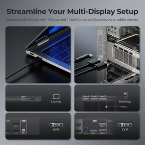 TESmart Ordenador Consola LCD KVM 3 Monitor 2 PC Con EDID MST DP Display Port HDMI USB C Mini 4K 60HZ Matrix KVM Gaming Dock - Product Image 4