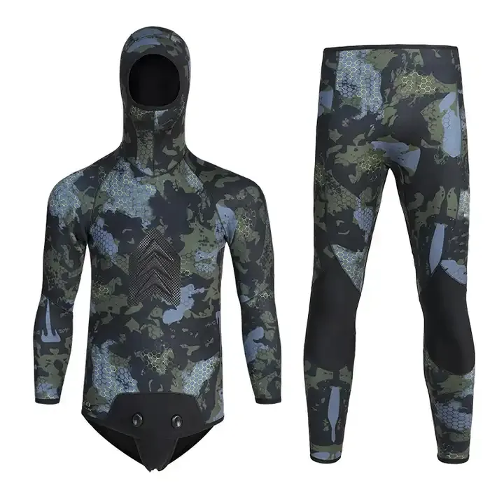 Custom Thickness Neoprene Two Piece Camo Free Diving Long Sleeve Full Body Diving Wetsuit 7MM Spearfishing