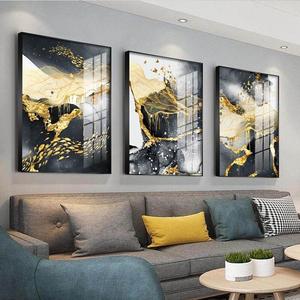 现代绘画当代艺术金色黑白抽象画帆布海报家居装饰帆布版画壁画艺术60X90CM厘米 - Product Image 1