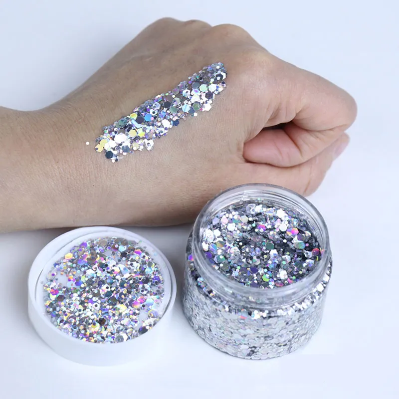 Cosmetische Chunky Glitter Vlokken Gel Kleurrijke Gemengde Holografische Peel Off Chunky Glitter Voor Festival Party