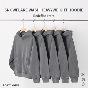 Mỹ retro phong cách tàu chiến màu xám trùm đầu Áo Thun nặng Trọng lượng tinh khiết cotton hợp thời trang màu rắn người đàn ông của phụ nữ nóng bán cũ rửa sạch - Product Image 2