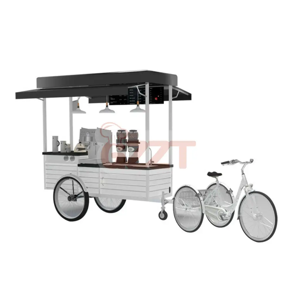 Triciclo de comida rápida, carrito de bebidas frías, bicicleta de café, venta directa de fábrica, gran oferta