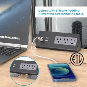 带PD20W USB C 6.56ft英尺扁平插头延长线桌面边缘电源插座的美国台式线夹电源板 - Product Image 5