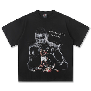 Ali için 2025 ilkbahar yaz yıkanmış sıkıntılı kısa kollu T-Shirt amerikan ağır doğrudan sprey baskı küçük boyun çizgisi gevşek - Product Image 1