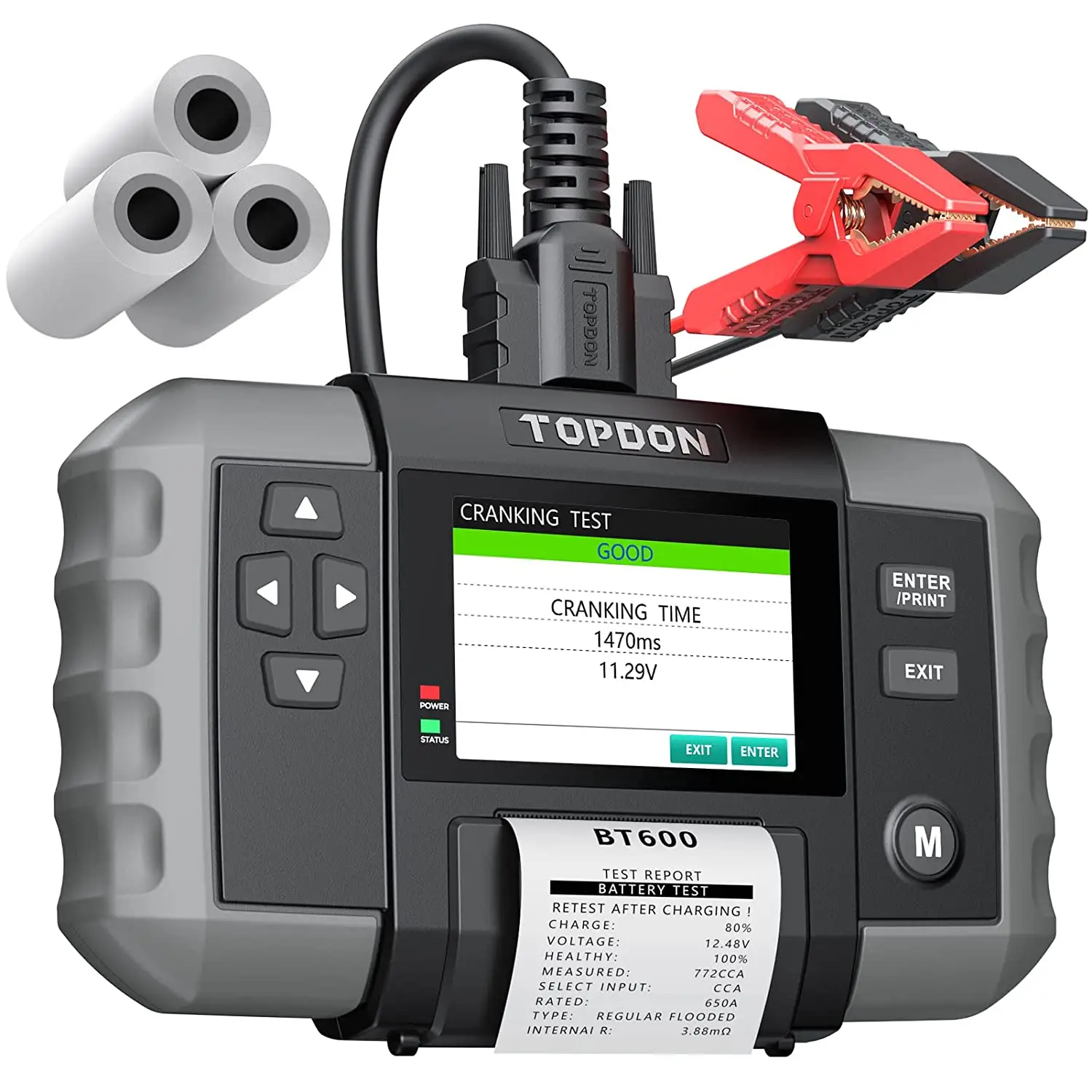 Заводская поставка TOPDON BT600, Новое поступление, 12 В 24 В, тестер заряда автомобильных аккумуляторов, анализатор заряда с принтером