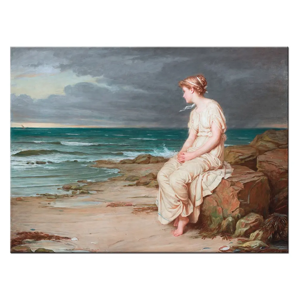 Pittura a olio fatta a mano su misura classica della donna figurativa della tela di canapa del Seascape del Waterhouse