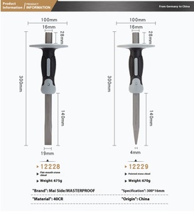 Heavy Duty Colored Handle Carving <strong>Chisel</strong> with Hand Guard <strong>for</strong> Stone Concrete Wall Demolition and <strong>Masonry</strong> Work - Product Image 2
