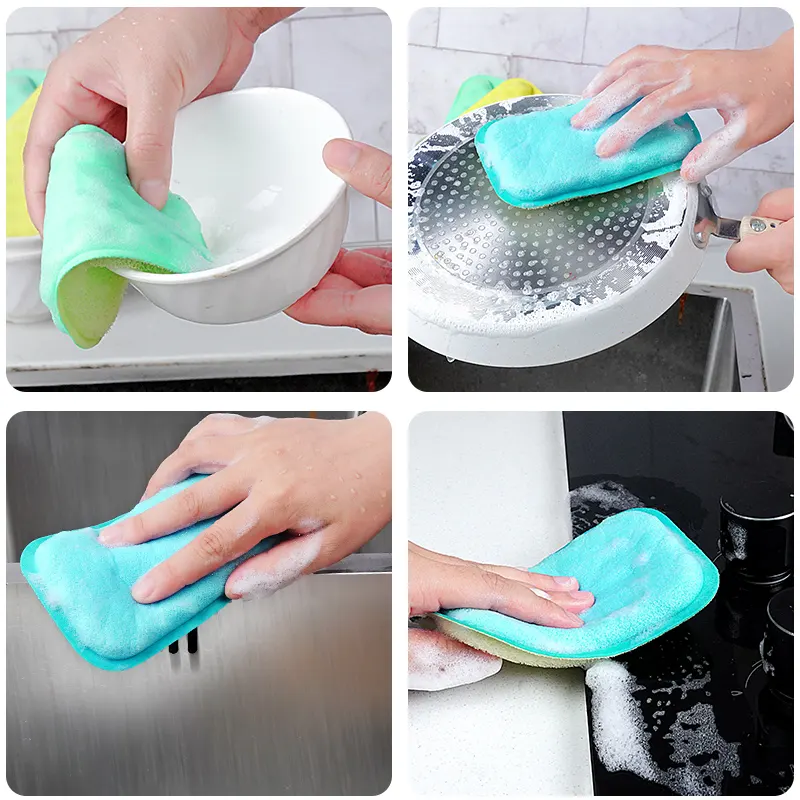 Chiffon rond à double face en éponge pour le nettoyage de la maison des casseroles tampon à récurer pour le nettoyage de la cuisine