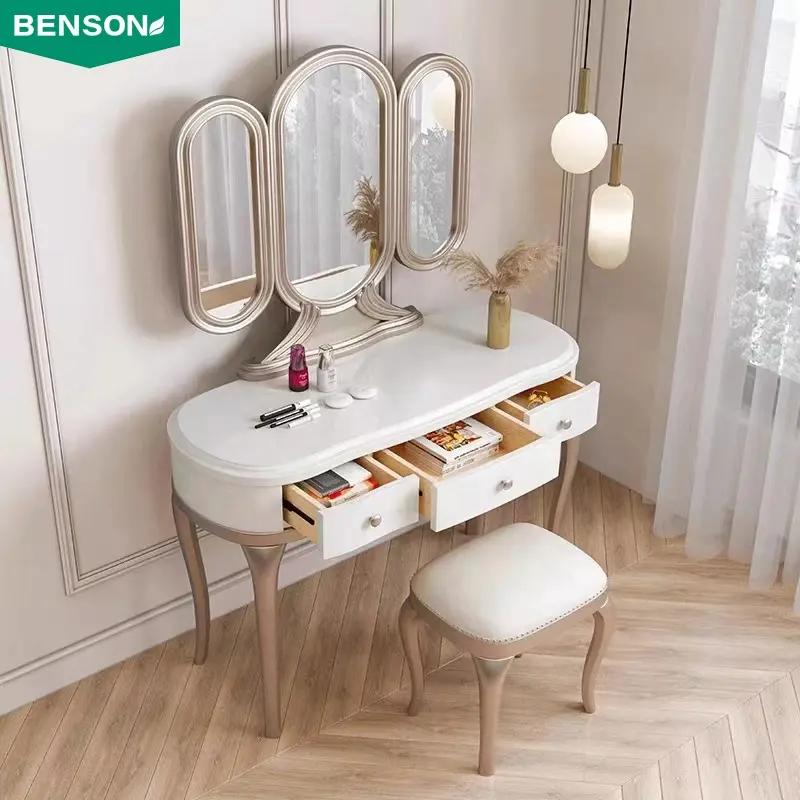 Tocador de madera de estilo moderno para dormitorio, tocador de maquillaje, tocador con espejo y cajones