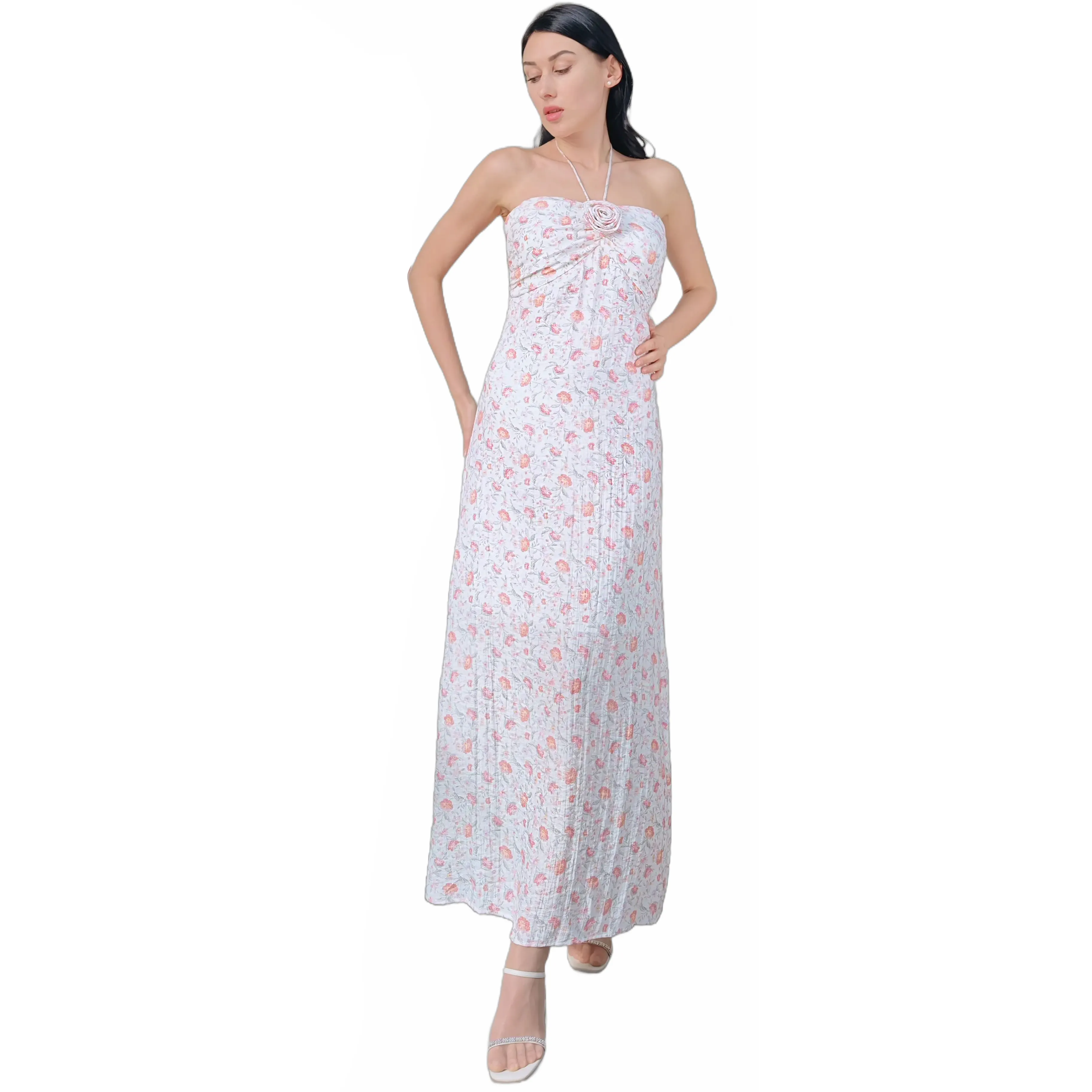 GREEN DIMPLE Unheard Of The Flower Name, Close-Fitting Waist, Morning Draw String Floral 3D Rose French Sling Dress