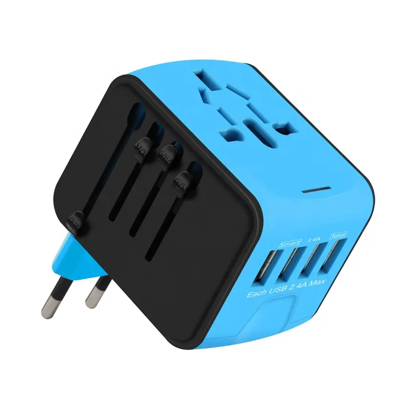 Adaptador de tomada ac universal para viagem, adaptador para viagem eua, reino unido, aus, ue, com 4 tomadas usb de extensão, carregador e adaptador de energia