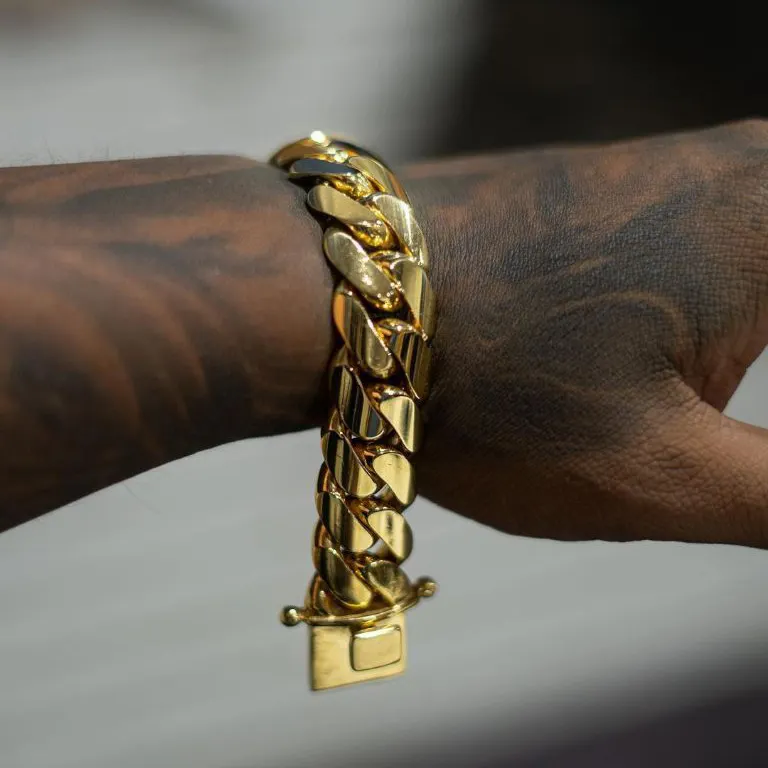 Bijoux de luxe Hip Hop Cadena Cubana personnalisé 10K 14K 18K 24K, Bracelet à maillons cubain Miami en or jaune massif pour hommes et femmes