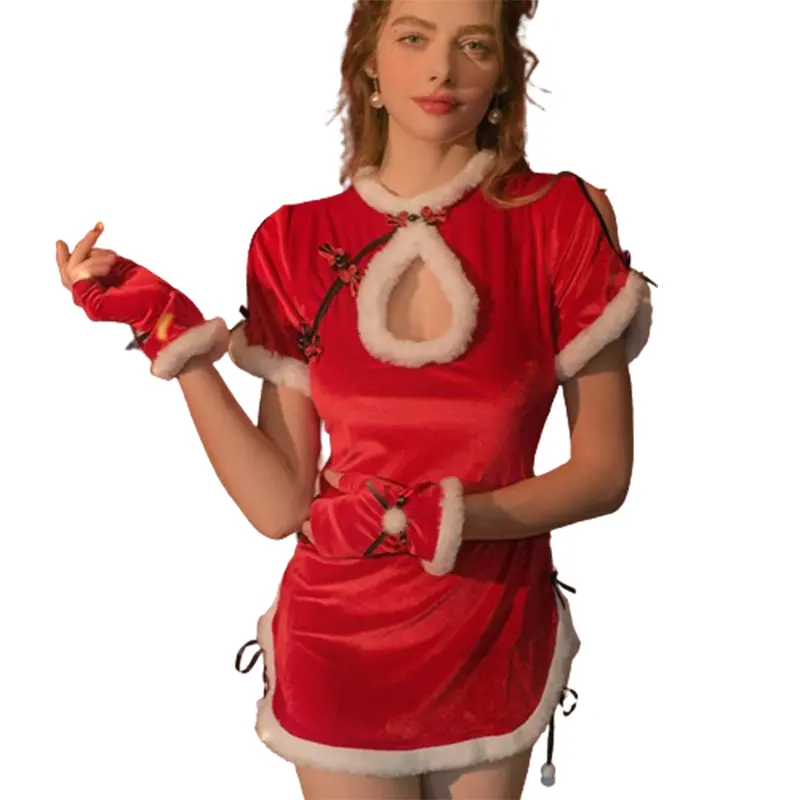 Red Color Role Play Women Nightdress Sexy Christmas Character Costumes For Women