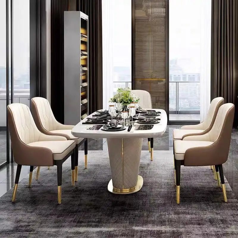 Top de mármol de lujo ligero moderno con base muebles para el hogar para juegos de mesa de comedor al por mayor