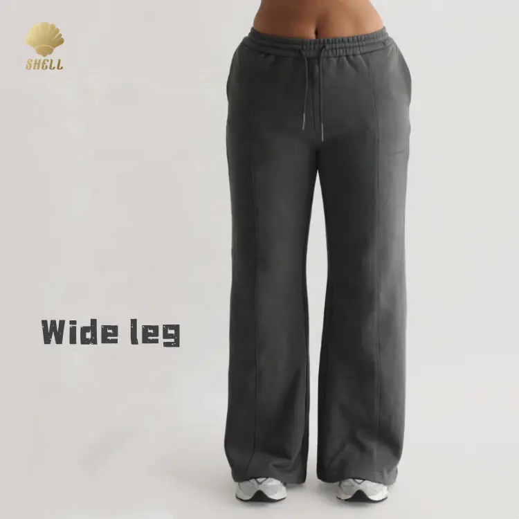 Luluxixiyaya Front Center Stitch Line Casual Wide Leg Open Bottom Drawstring Track Pants Baggy Sweatpants Women
