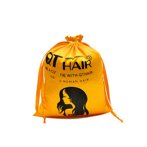 卸売カスタムロゴカラフルジッパーバッグバンドルヘアエクステンションウィッグ収納サテンシルククラッチ巾着袋