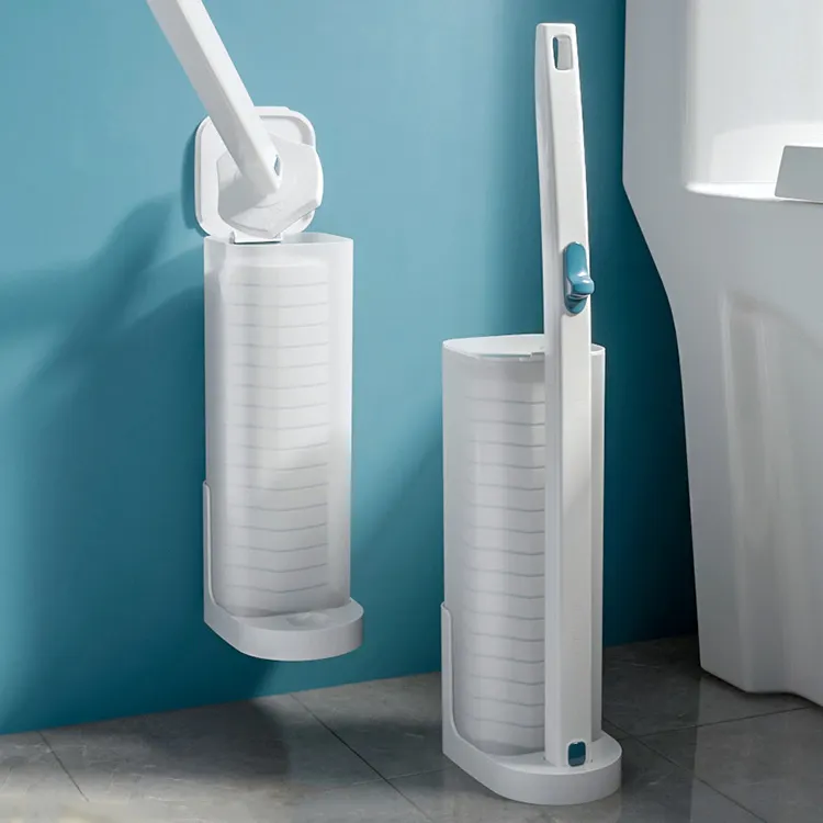 Offre Spéciale 15 pièces recharges brosse de toilette jetable et support ensemble pour brosse de nettoyage de toilette de salle de bain