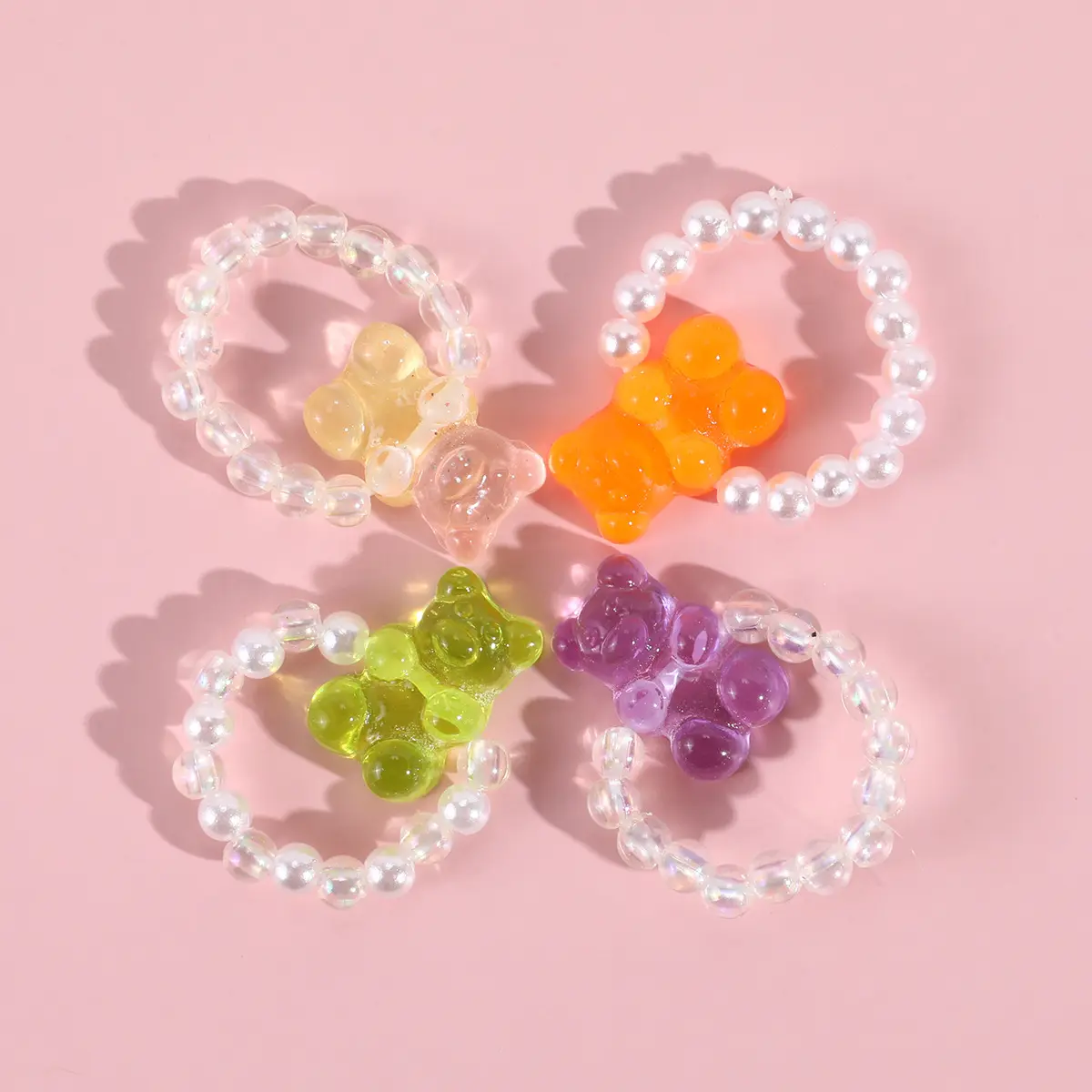 Popolare fascia elastica con perline di perle fatte a mano dolci con simpatici anelli di barretta con ciondoli a forma di orsetto gommoso colorato per ragazze kid