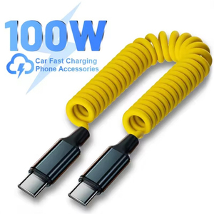 デュアルタイプCコイルドスプリングケーブル5A 100W超高速充電ワイヤーコードUSB CからタイプCへサムスンIP 16 15用スパイラルデータライン - Product Image 1