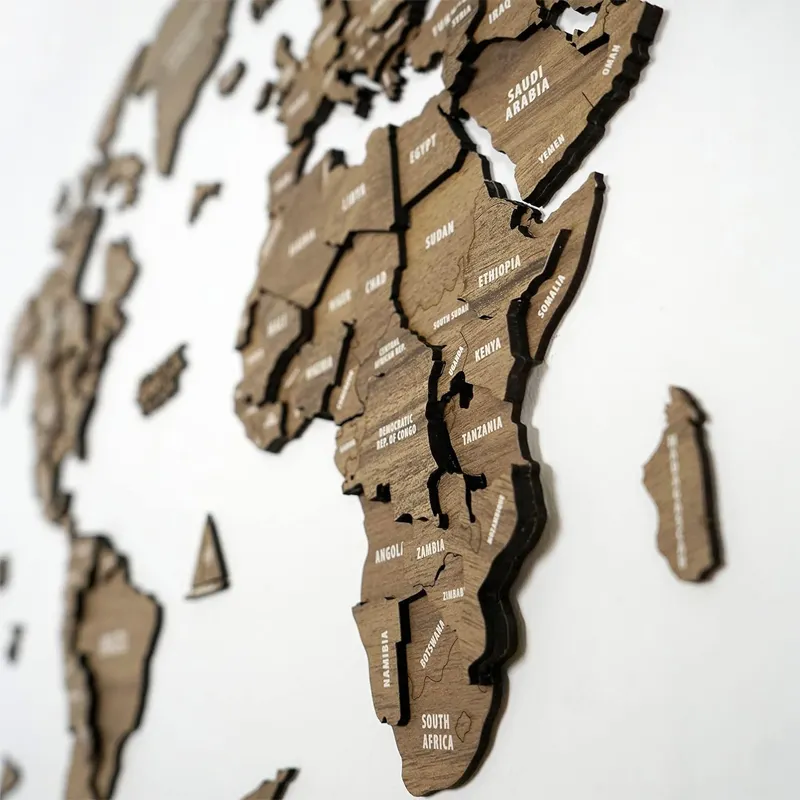 Mappa da viaggio con stati e capitelli, decorazione da parete per viaggiatori, ufficio, decorazione del soggiorno mappa del mondo in legno 3D multistrato