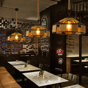 Yaratıcı sanayi tarzı retro demir yemek odası otel aydınlatma armatürleri kişiselleştirilmiş restoran bar kenevir halat kolye ışık - Product Image 1