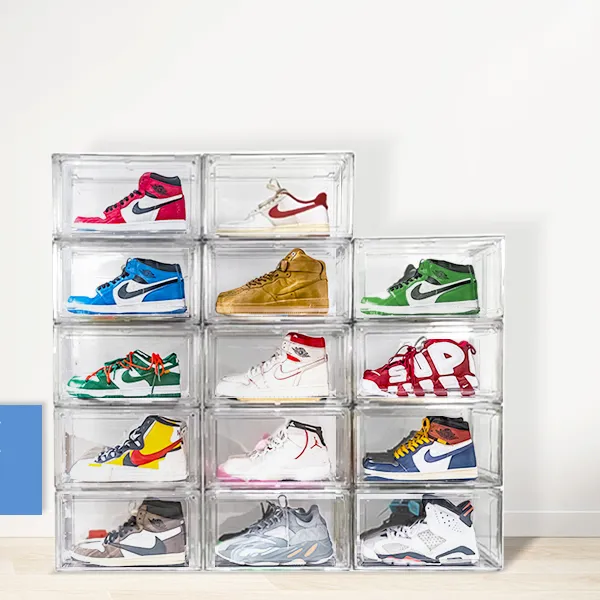 OEM scatola di immagazzinaggio di scarpe di alta qualità organizzatore impilabile scatola trasparente contenitori di stoccaggio contenitore di scarpe per scarpe usate