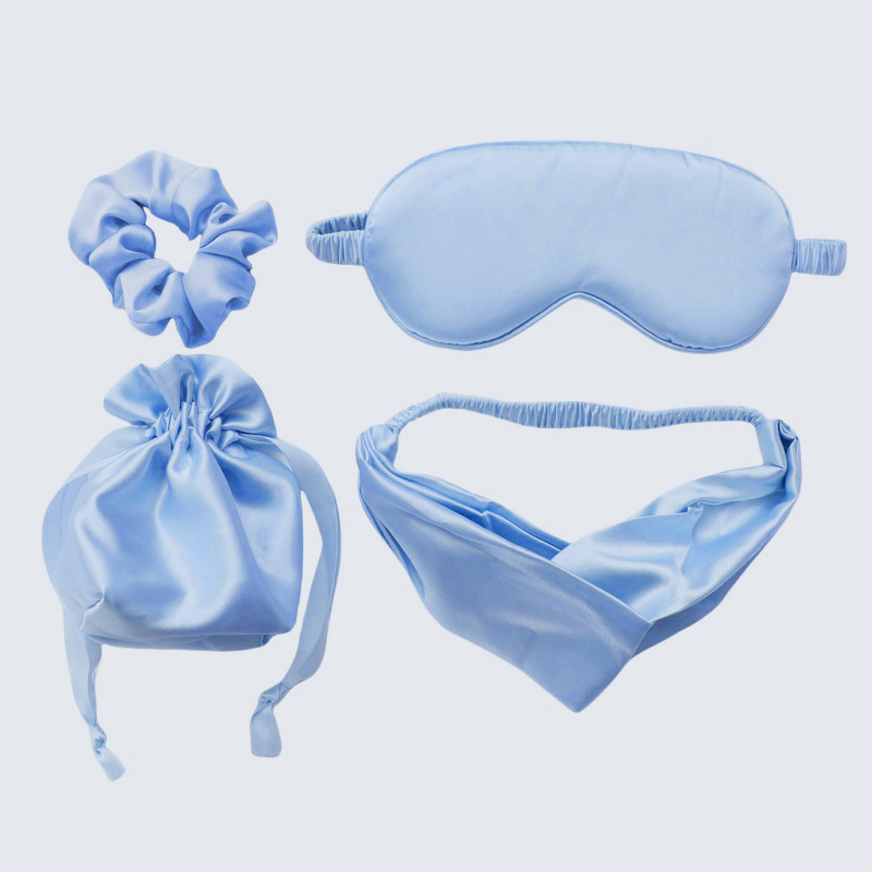 Ensemble 4 pièces - bleu - sac de rangement - élastique à cheveux - bandeau