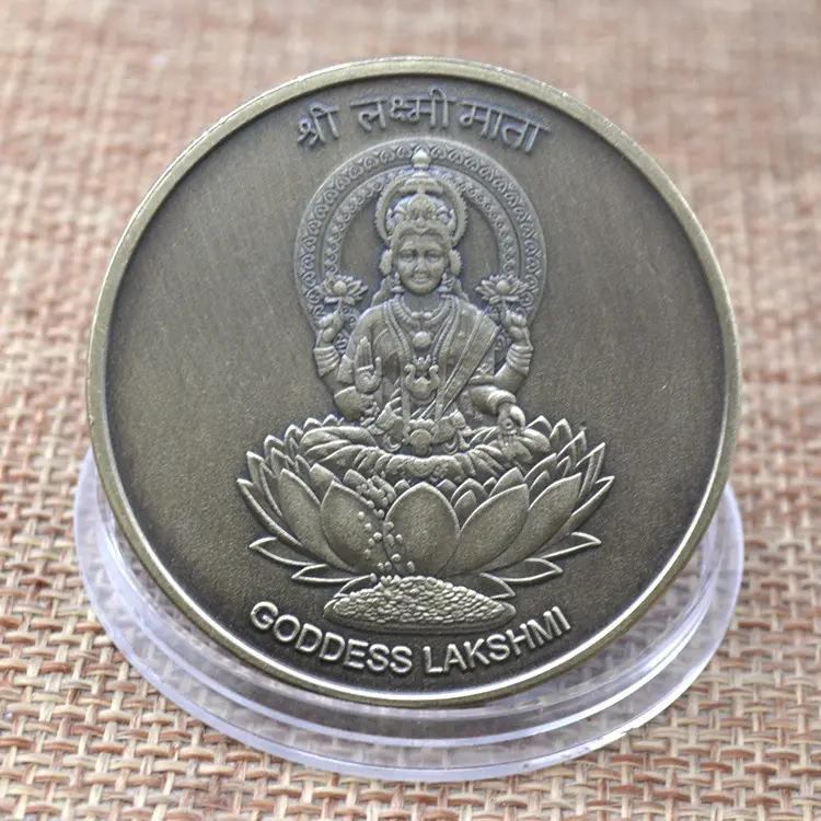 Antique Bronze India Goddess Lakshmi Coins Chinese Feng Shui Myth Beast Lucky Old Copper Coin