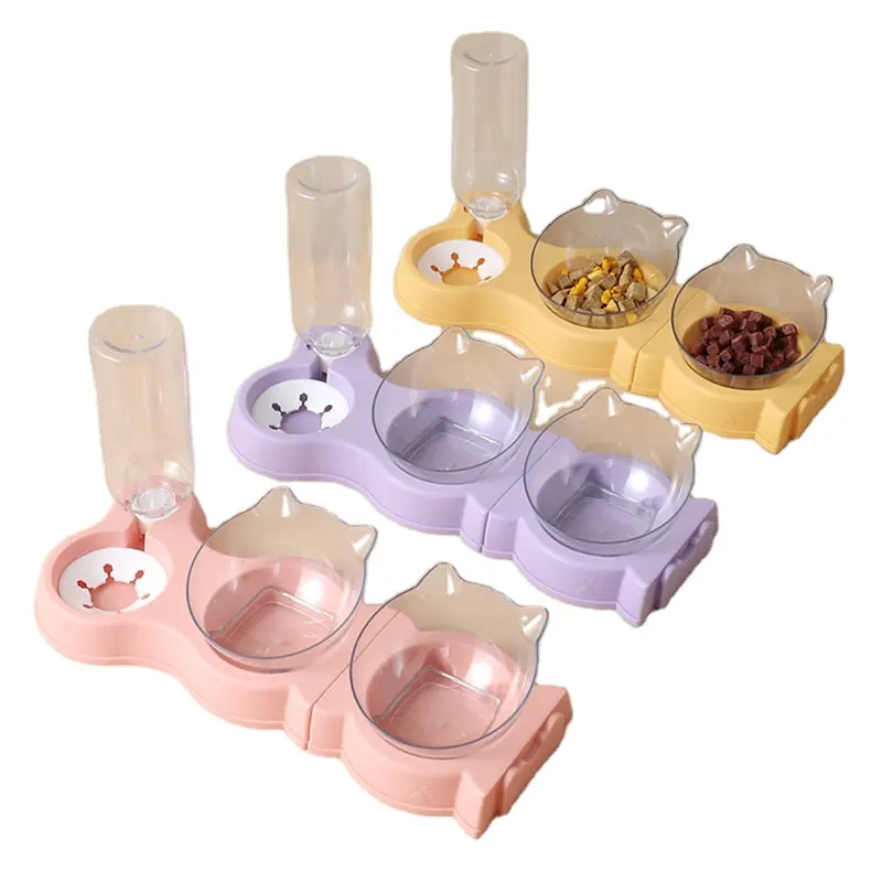 Taotaopets splicable mangkuk hewan peliharaan mangkuk makanan kucing ditinggikan ganda kucing anjing mangkuk untuk makanan dan air