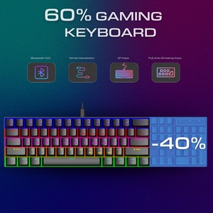 Teclado para juegos con interruptor azul 60% Gamer Teclado compacto 61 LED retroiluminado Teclas mecánicas blancas Nuevo PC Teclado con cable para computadora con cable - Product Image 5
