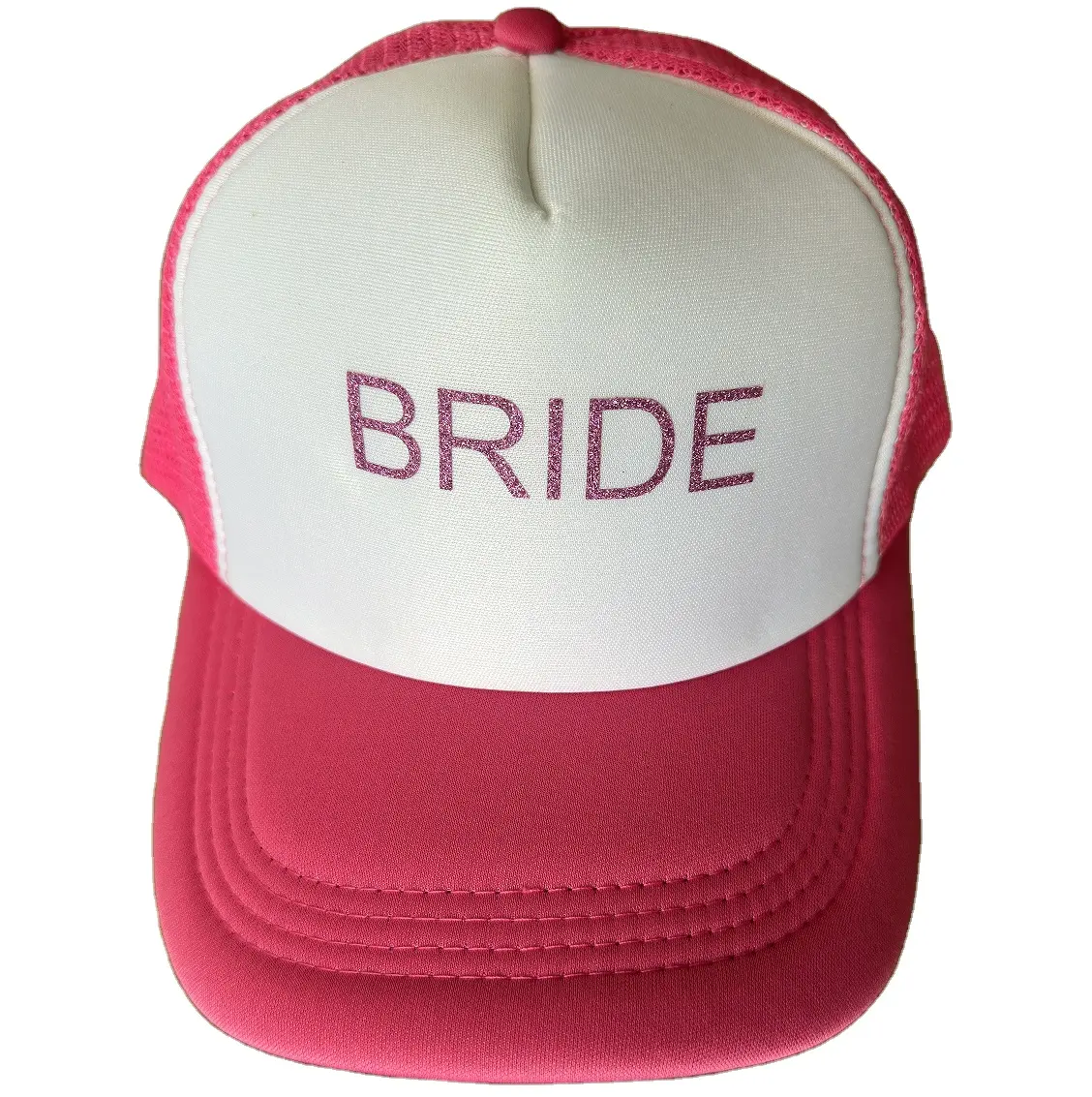 Sombreros ostentosos de moda personalizados para boda, gorra de camionero de espuma de malla para novia, gorra deportiva de béisbol clásica, gorras de camionero Rosa neón con logotipo personalizado